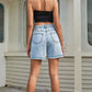 Buttoned Raw Hem Denim Shorts