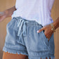 Pocketed Frayed Denim Shorts