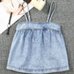 Smocked Adjustable Strap Denim Cami