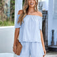 Textured Frill Trim Off-Shoulder Top and Shorts Set