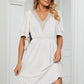 Contrast V-Neck Puff Sleeve Pocket Dress