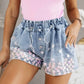 Rhinestone Drawstring Denim Shorts