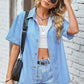 Pocketed Button Up Short Sleeve Denim Shirt