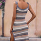 Striped Tie Shoulder Split Cover Up Dress