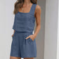 Square Neck Wide Strap Top and  Shorts Set