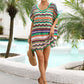 Rainbow Stripe Scalloped V-Neck Cover-Up Dress