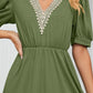 Contrast V-Neck Puff Sleeve Pocket Dress