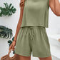 Round Neck Top and Drawstring Shorts Set