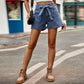 Tie Belt Denim Shorts with Pockets