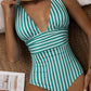 Striped Plunge Sleeveless One-Piece Swimwear