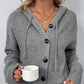 Drawstring Button Up Hooded Cardigan