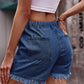 Drawstring Raw Hem Denim Shorts