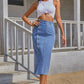 Split Buttoned Denim Skirt