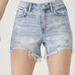 RISEN Star Print Frayed Denim Shorts