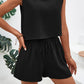 Round Neck Top and Drawstring Shorts Set