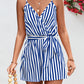 Striped Tie Waist Spaghetti Strap Romper