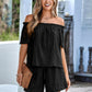 Textured Frill Trim Off-Shoulder Top and Shorts Set