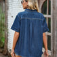 Pocketed Button Up Short Sleeve Denim Shirt