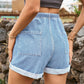 Drawstring High Waist Denim Shorts with Pockets