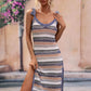 Striped Tie Shoulder Split Cover Up Dress