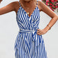 Striped Tie Waist Spaghetti Strap Romper