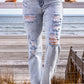 Distressed Straight Leg Jeans with Pockets