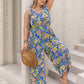 Plus Size Printed V-Neck Wide Leg Jumpsuit