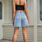 Buttoned Raw Hem Denim Shorts