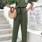 Off-Shoulder Tie Cuff Jumpsuit with Pockets